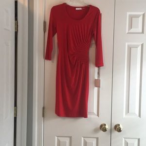 Form fitting red dress.